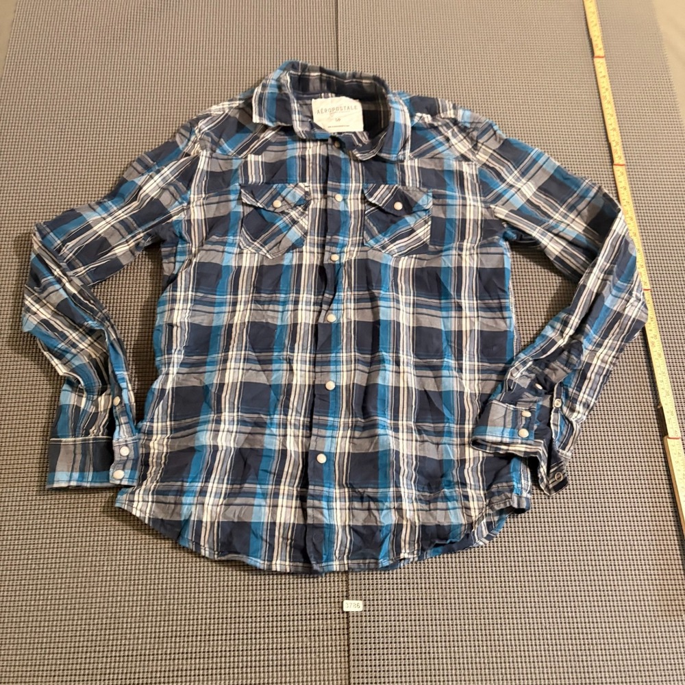 Aeropostale Mens Blue Plaid Long Sleeve Button Down Shirt Size S/P